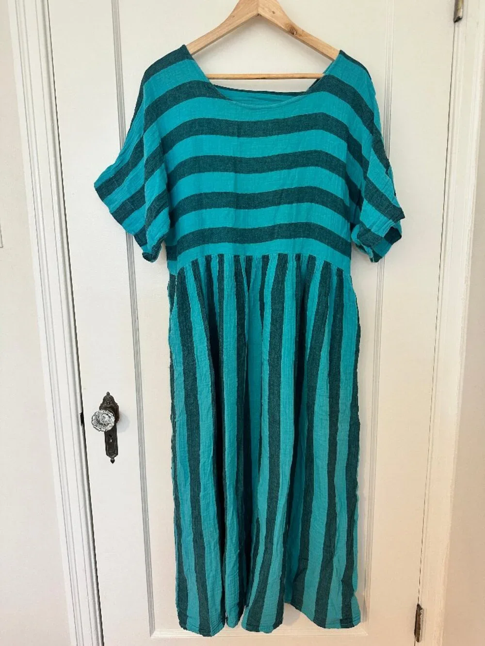 Curator SF Teal Striped Gauze Dress M - Picture 1 of 4